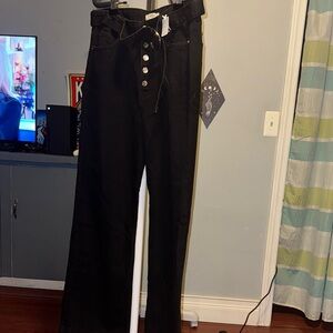 Black Flare High-Waisted Jeans with Belt